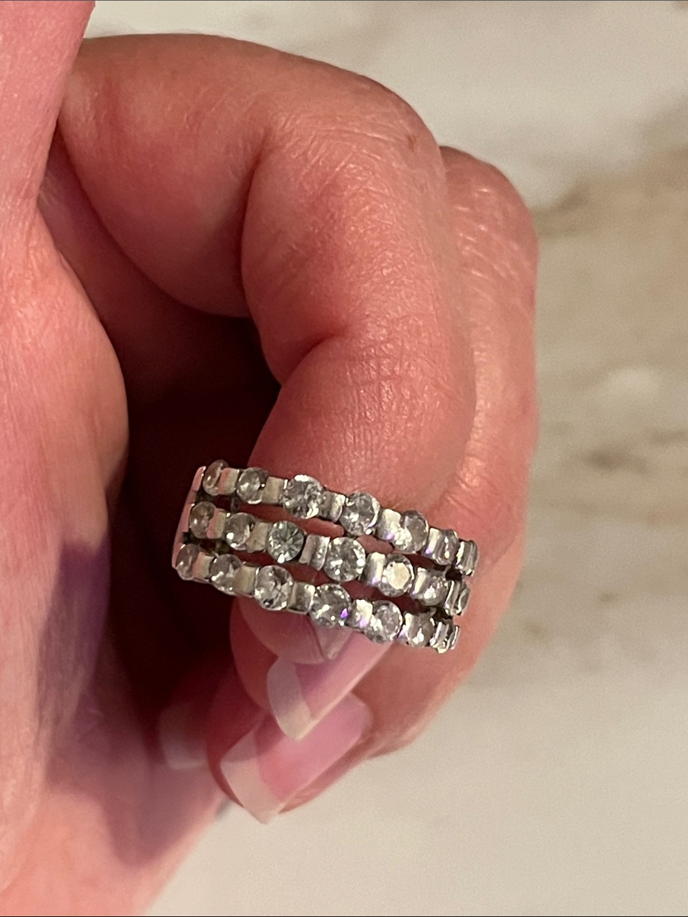 Vintage Sterling Three-Row Crystal Stacked Ring, soldered as one